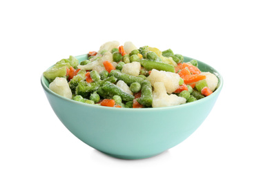 Frozen vegetables in bowl isolated on white