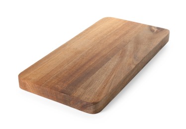 Photo of One wooden cutting board isolated on white