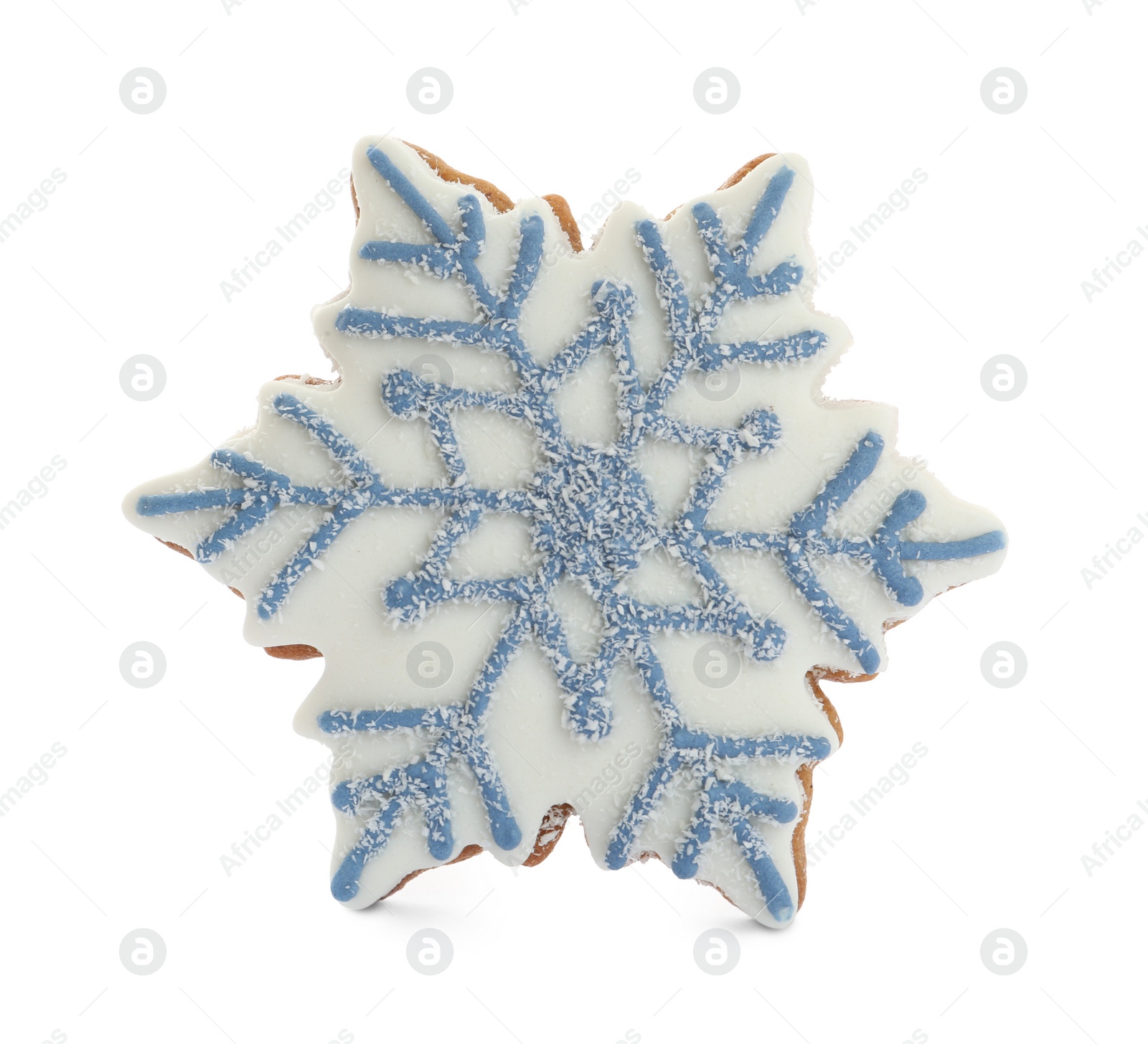 Photo of Snowflake shaped Christmas cookie isolated on white
