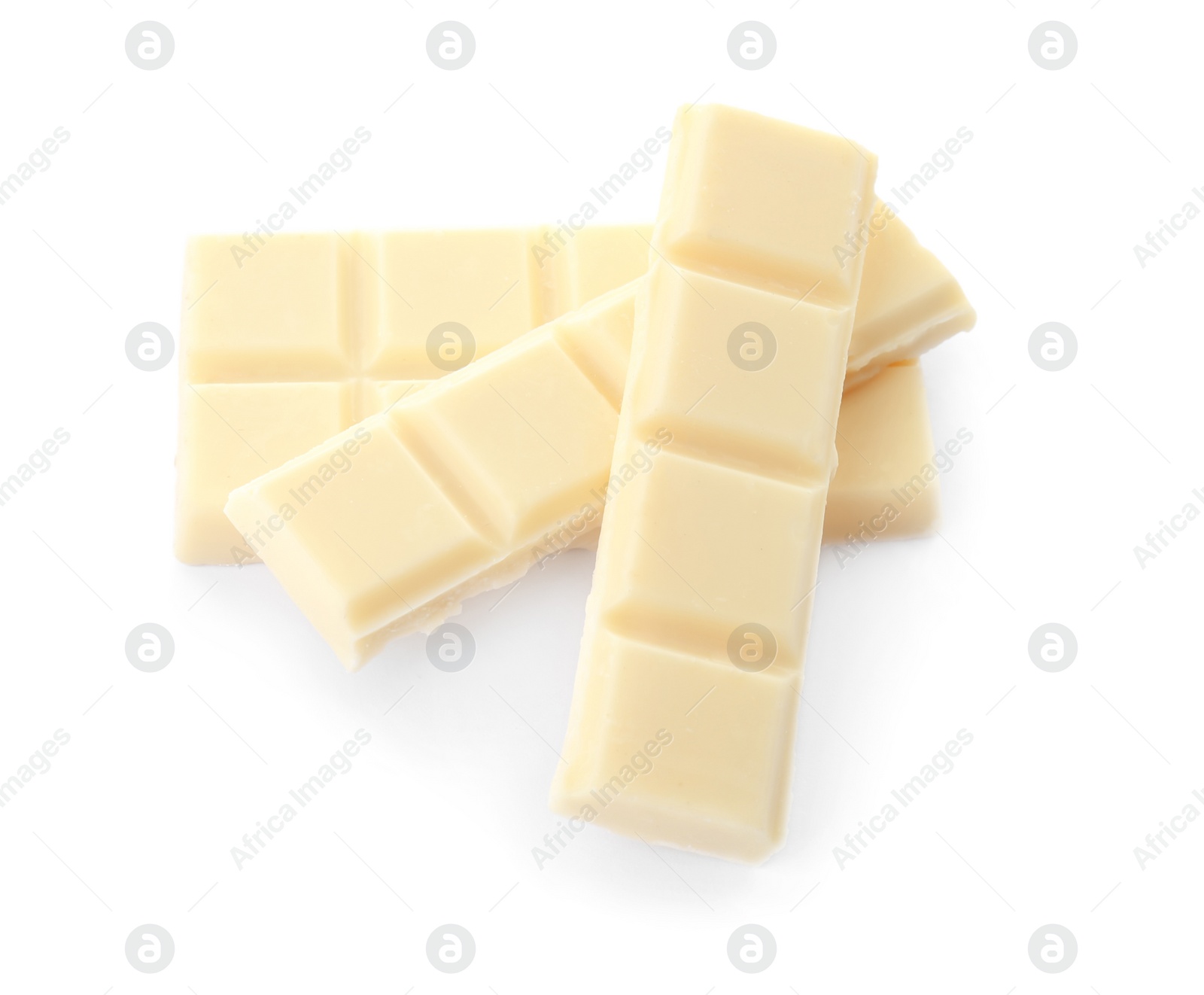 Photo of Delicious chocolate pieces on white background