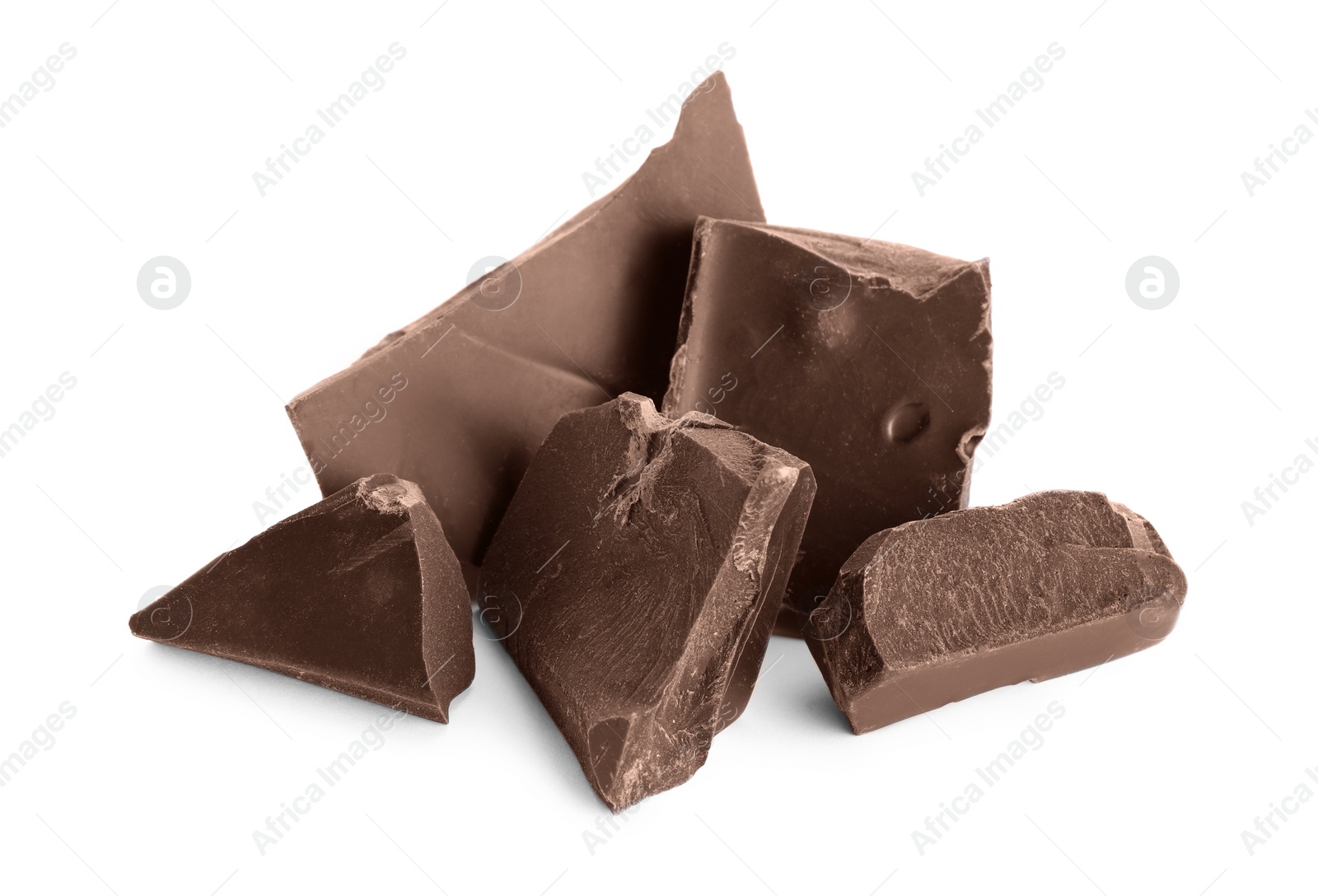 Photo of Pieces of dark chocolate isolated on white