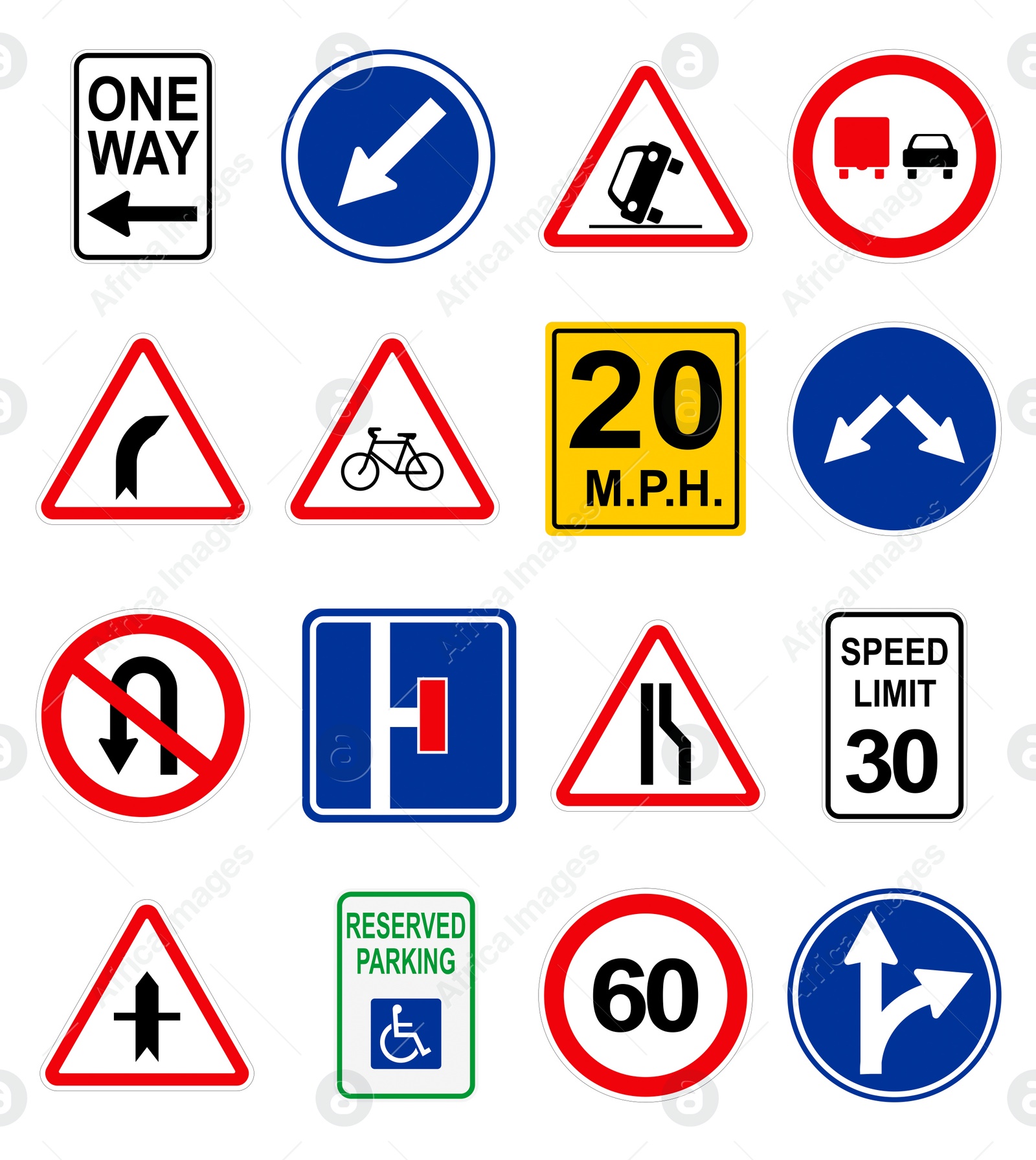 Image of Set with different traffic signs on white background. Illustration