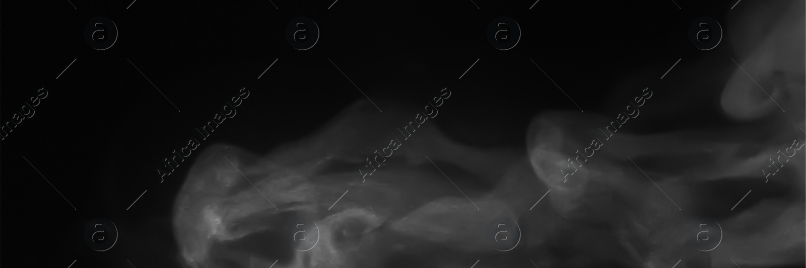 Image of White smoke on black background. Banner design