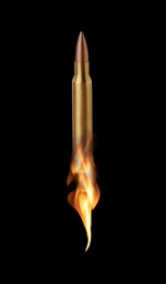 Image of Bullet with flames flying on black background