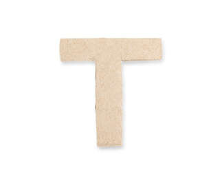 Photo of Letter T made of cardboard isolated on white