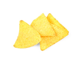 Tasty Mexican nachos chips on white background