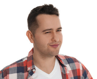 Portrait of young man on white background