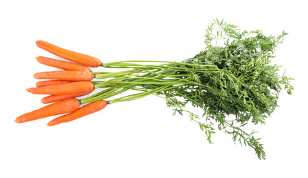 Photo of Bunch of fresh ripe carrots isolated on white