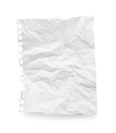 Photo of Crumpled checkered notebook sheet isolated on white, top view