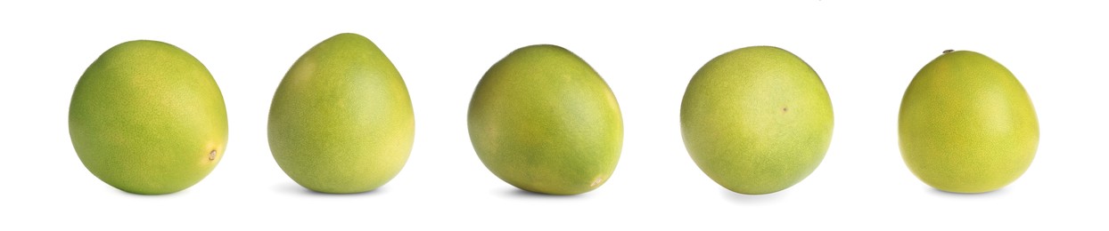 Image of Set of fresh pomelo fruits on white background