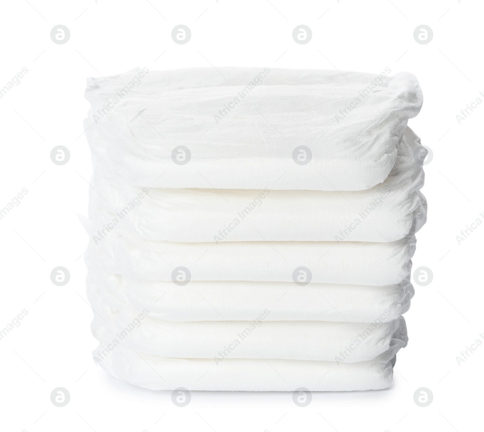 Photo of Stack of baby diapers isolated on white