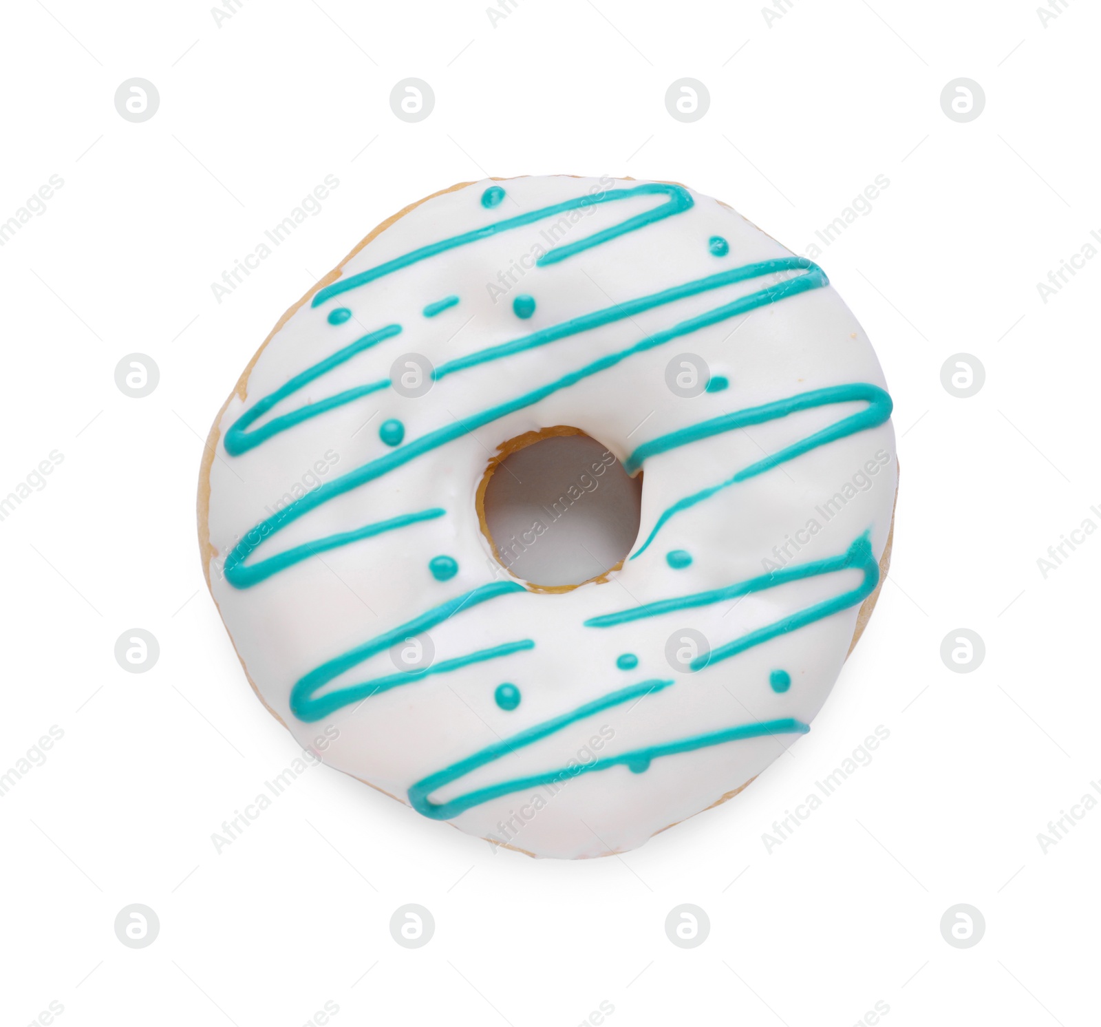 Photo of One tasty glazed donut isolated on white, top view