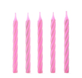 Photo of Pink striped birthday candles isolated on white