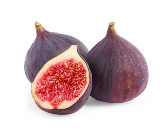 Photo of Whole and cut ripe figs isolated on white