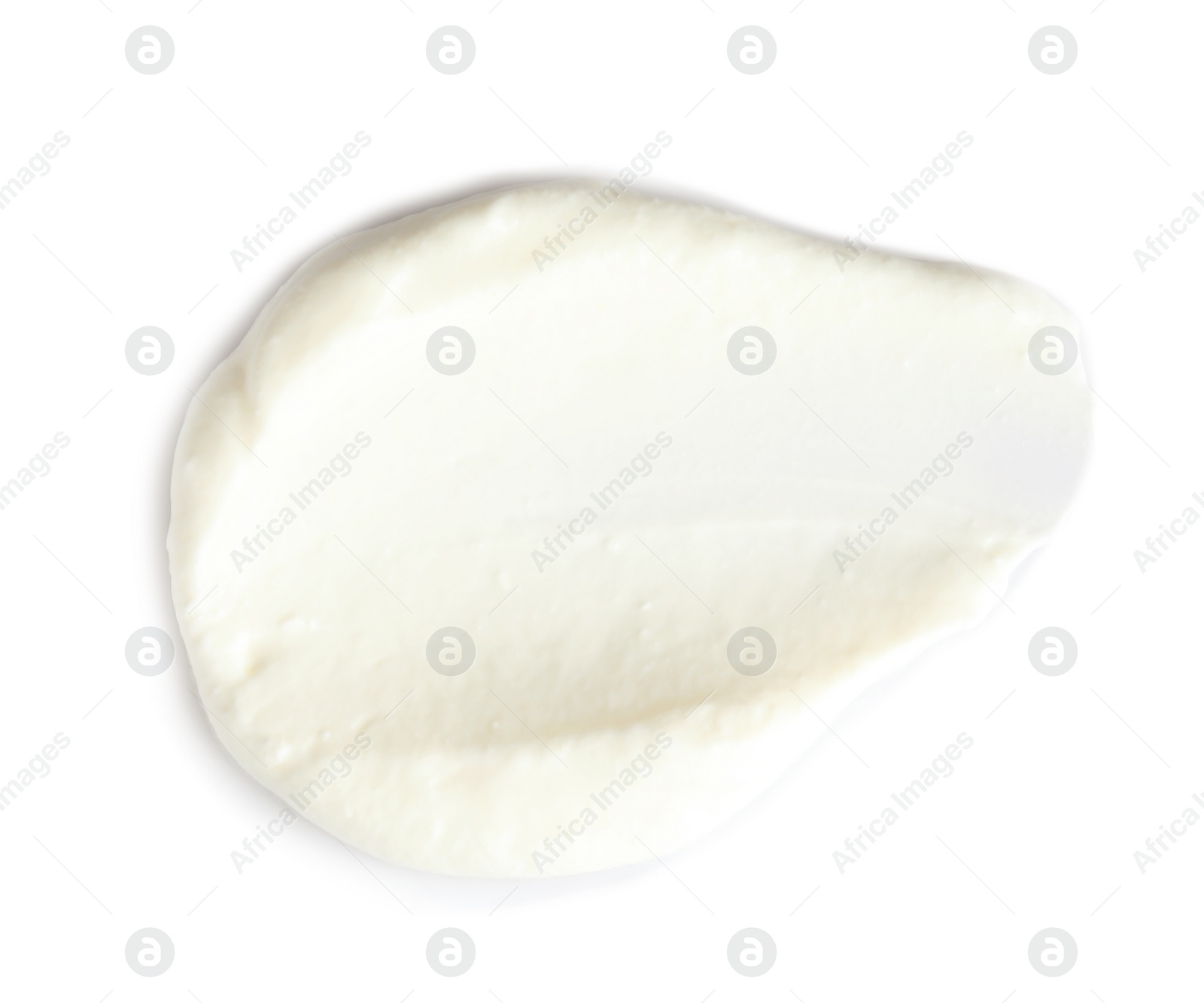 Photo of Delicious sour cream on white background, top view. Dairy product