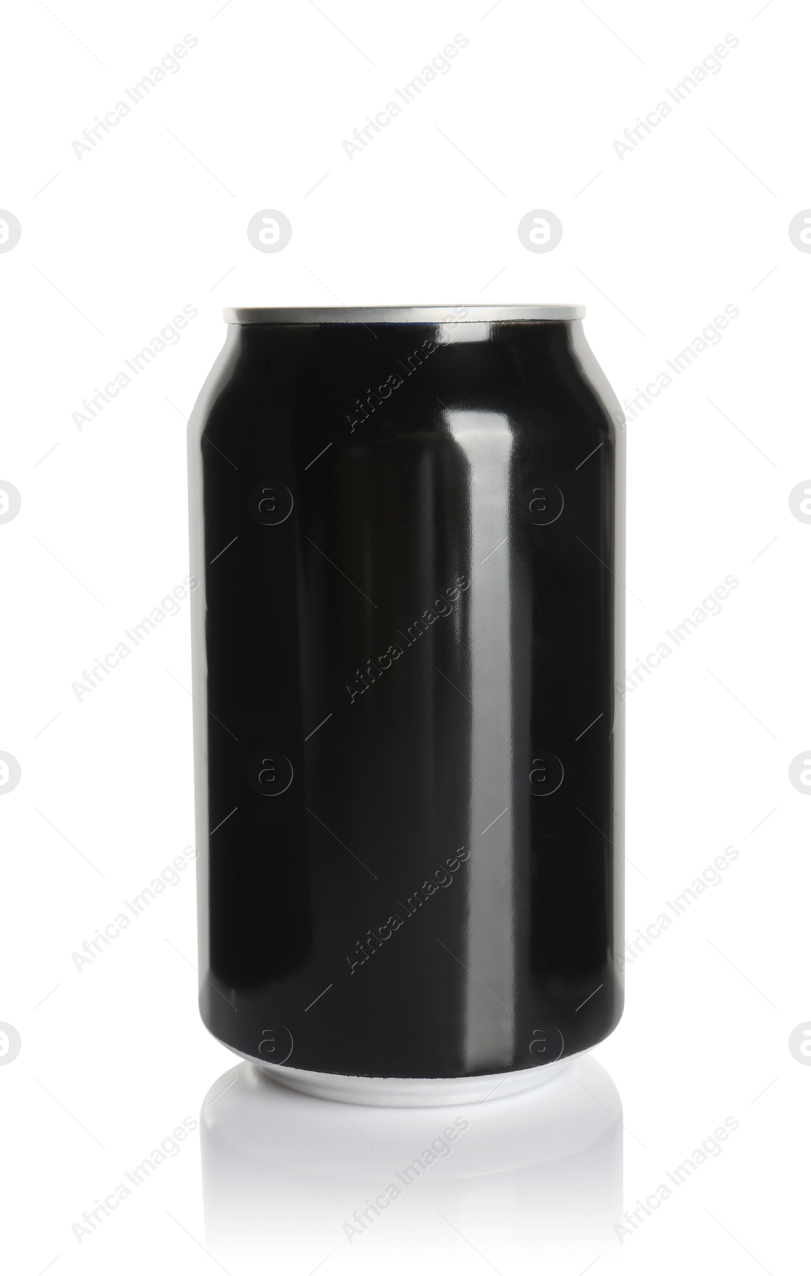 Photo of Black aluminum can isolated on white. Mockup for design