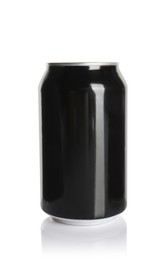 Black aluminum can isolated on white. Mockup for design