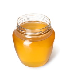 Tasty honey in glass jar isolated on white