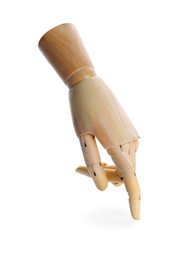 Wooden hand model on white background. Mannequin part