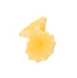One piece of raw farfalline pasta isolated on white
