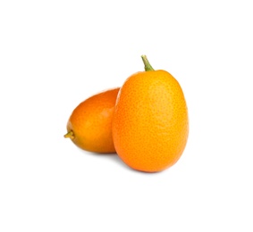 Fresh ripe kumquats on white background. Exotic fruit