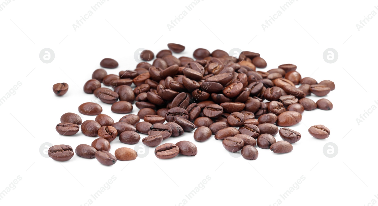 Photo of Pile of roasted coffee beans isolated on white