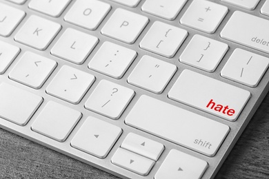 Image of Button with text Hate on computer keyboard, closeup