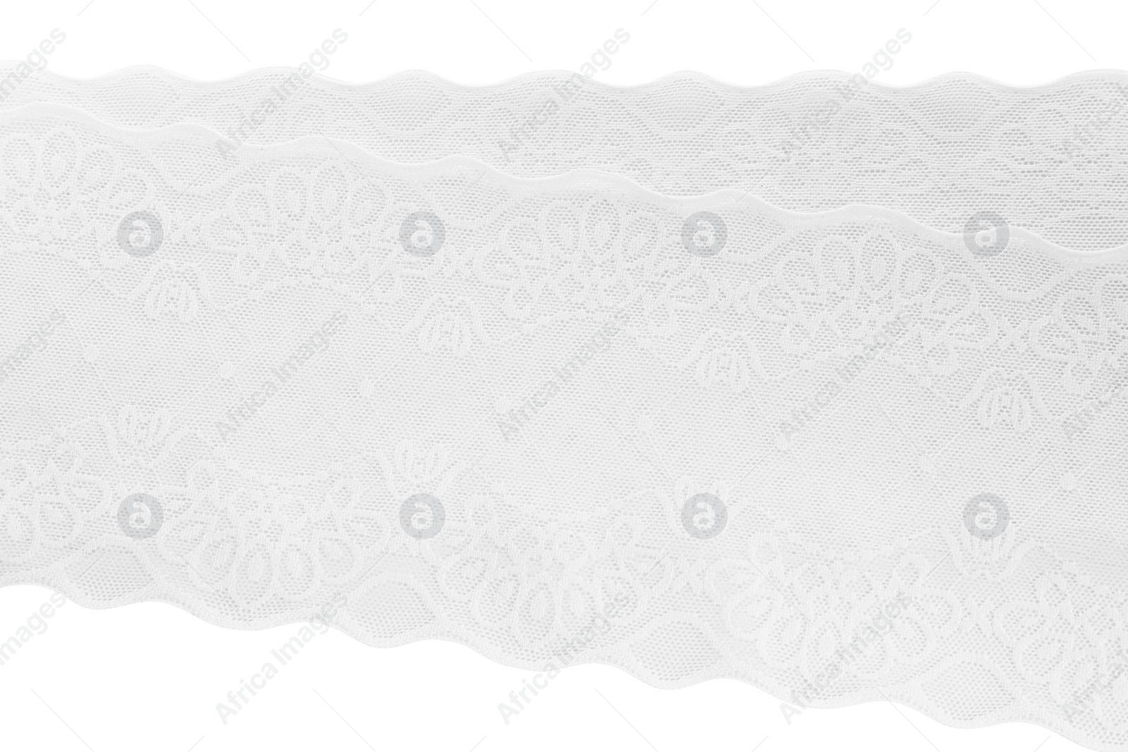 Photo of Beautiful lace isolated on white, top view