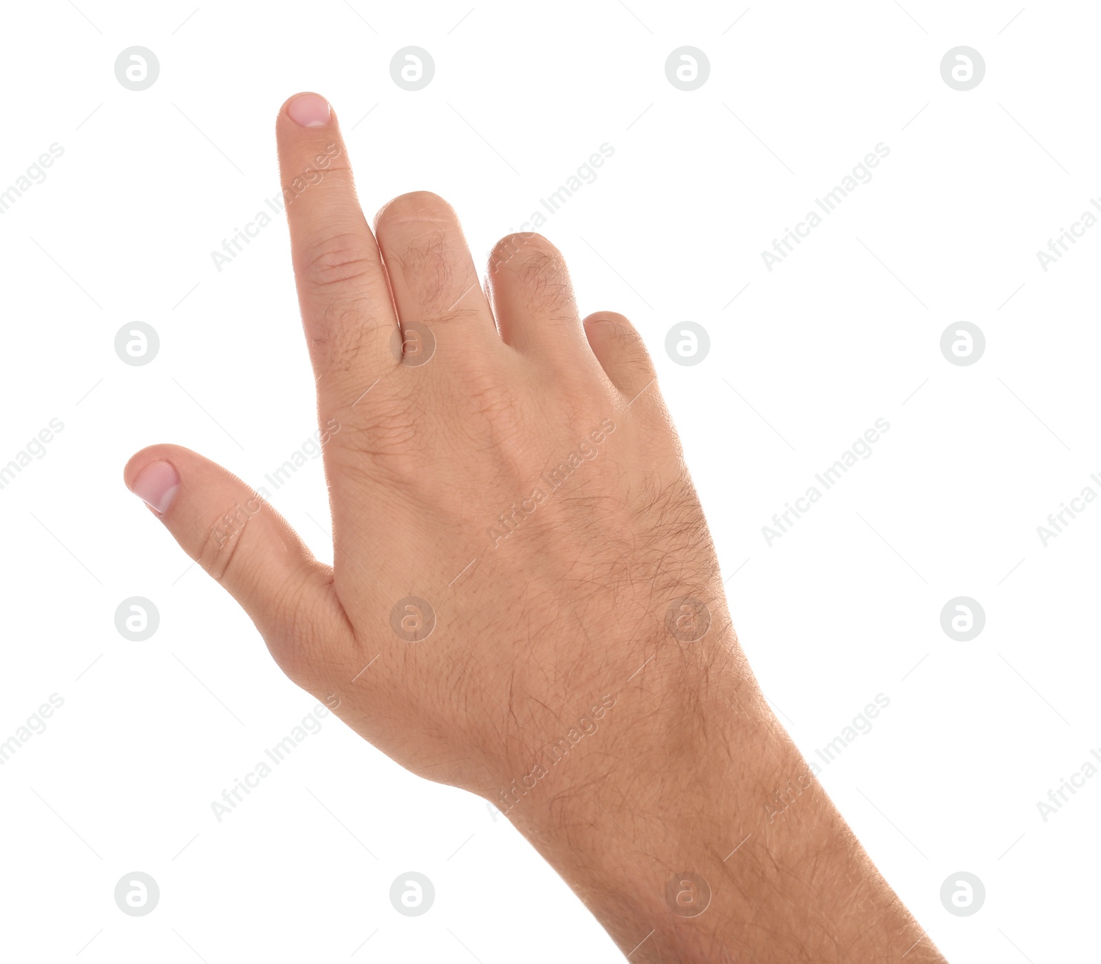 Photo of Abstract young man's hand on white background