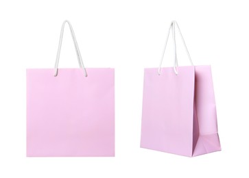 Pink shopping bag isolated on white, different sides