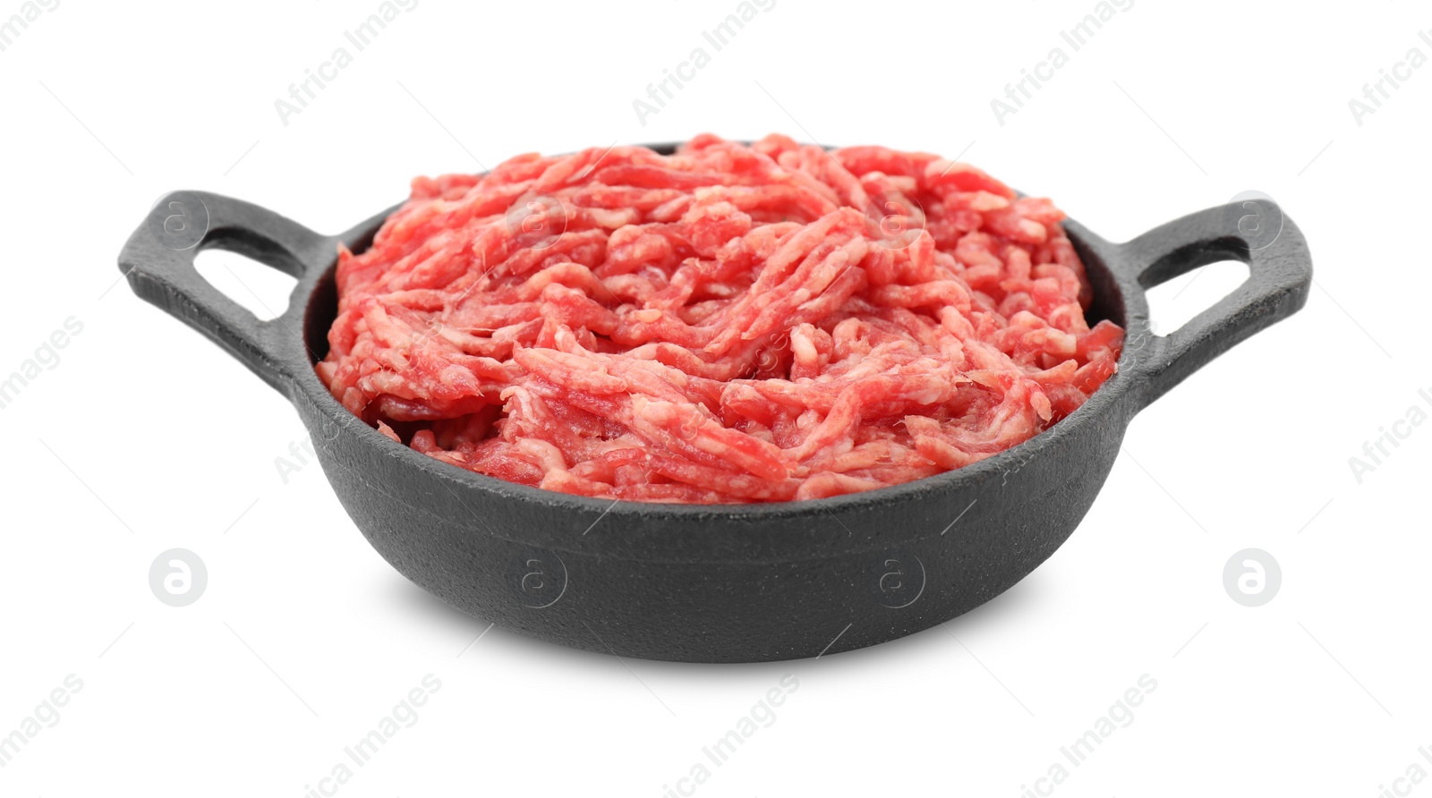 Photo of Raw ground meat in bowl isolated on white