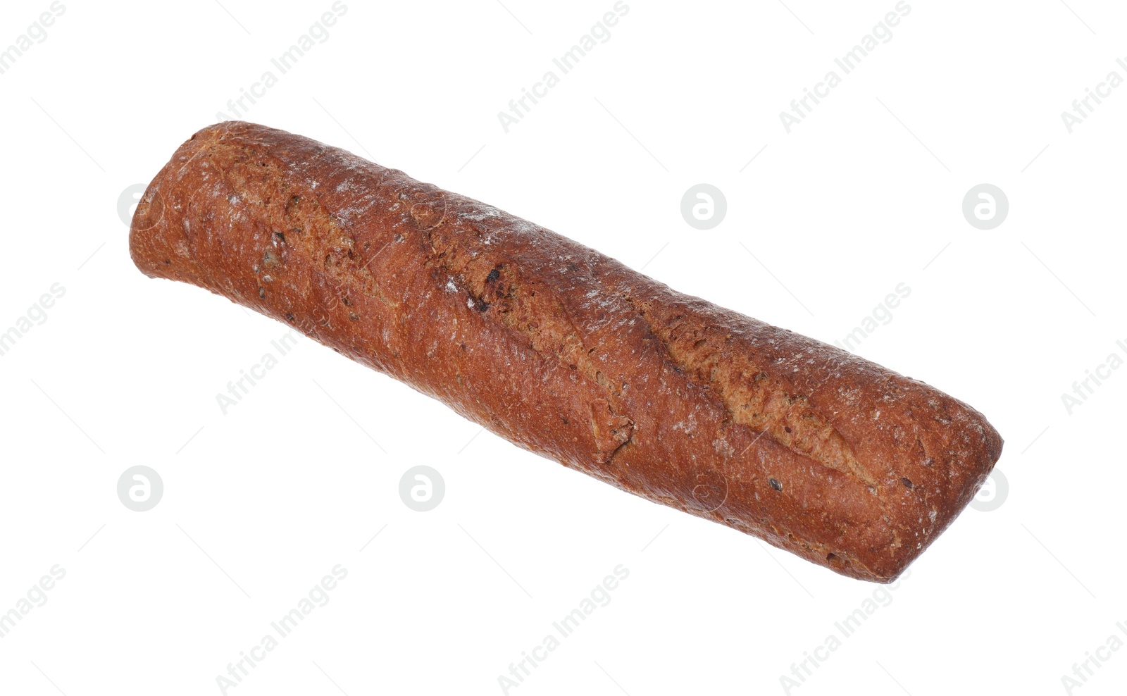 Photo of Tasty rye baguette isolated on white. Fresh bread