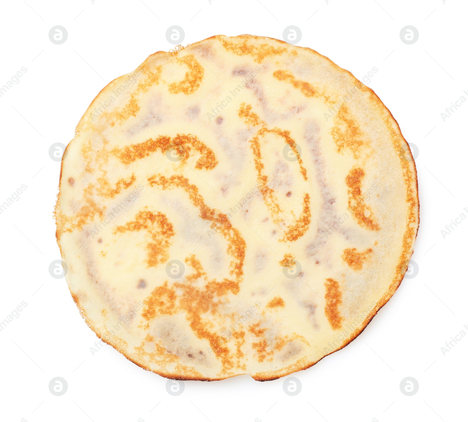 Photo of One delicious crepe isolated on white, top view