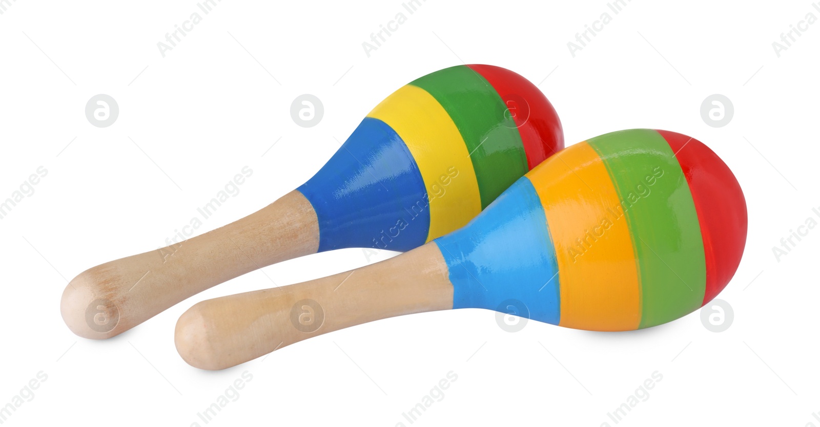 Photo of Colorful maracas on white background. Musical instrument