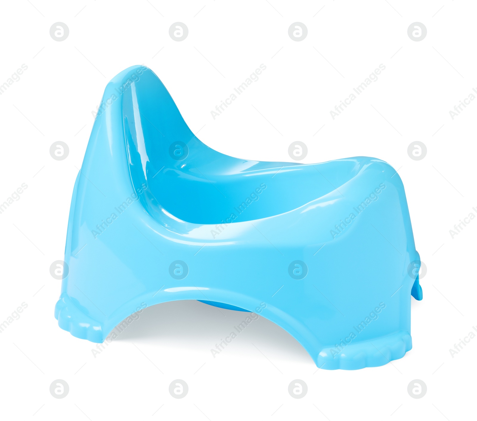 Photo of Light blue baby potty isolated on white. Toilet training