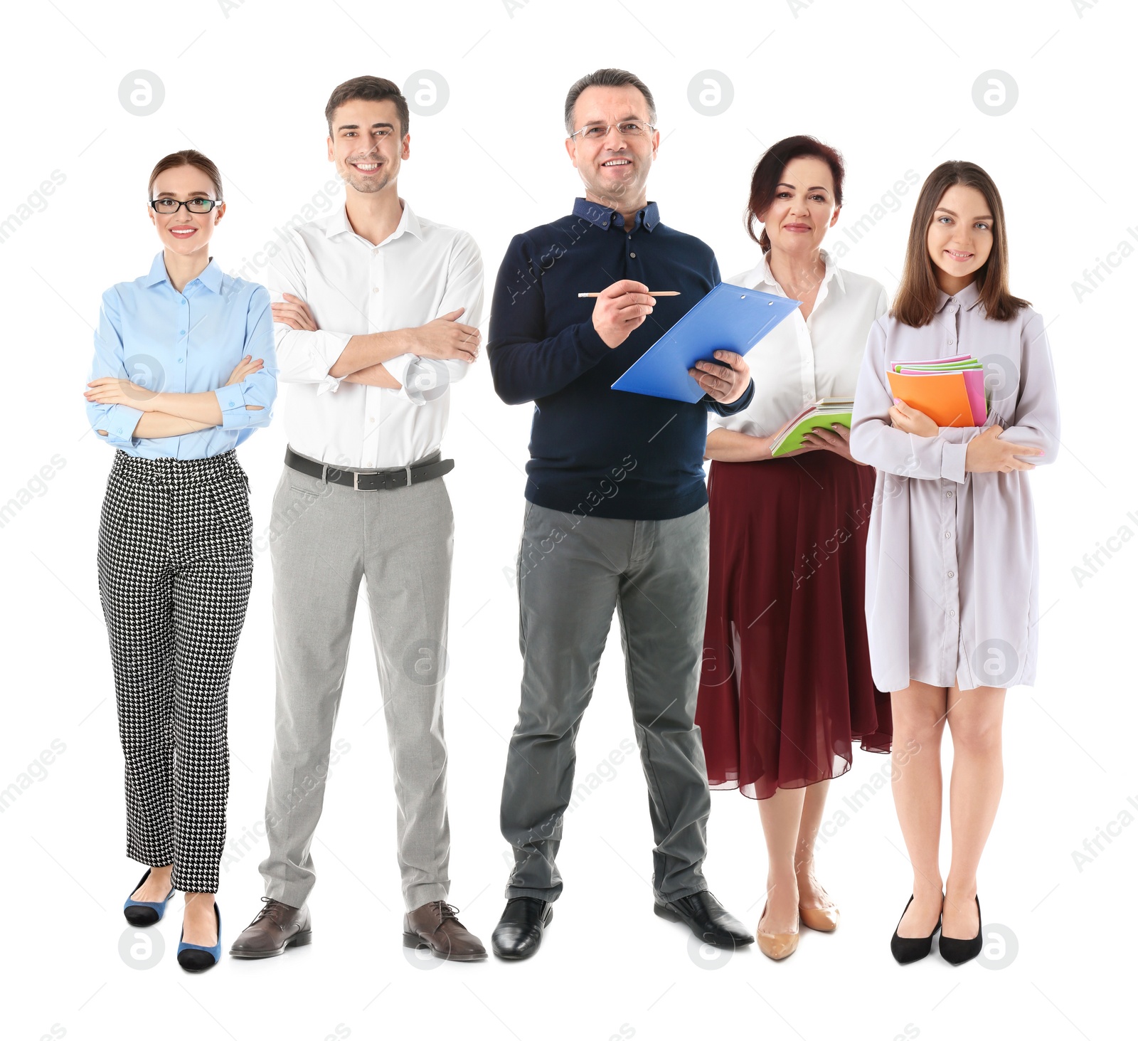 Image of Group of different teachers on white background