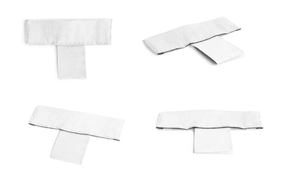 Image of Blank clothing labels on white background, collage