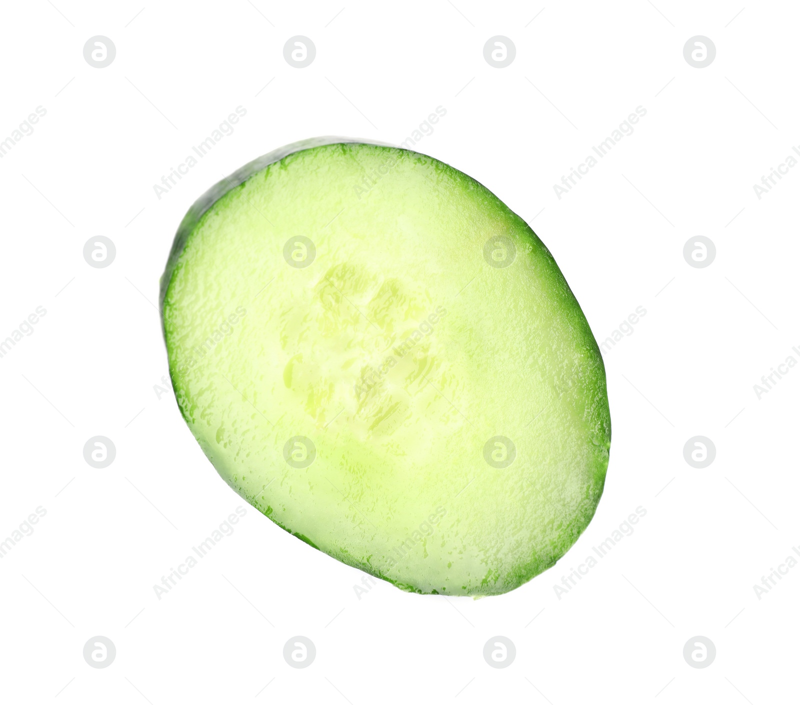 Photo of Cut fresh green cucumber on white background