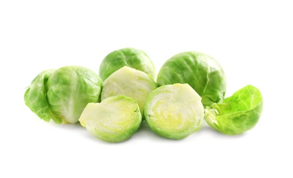 Pile of fresh Brussels sprouts isolated on white