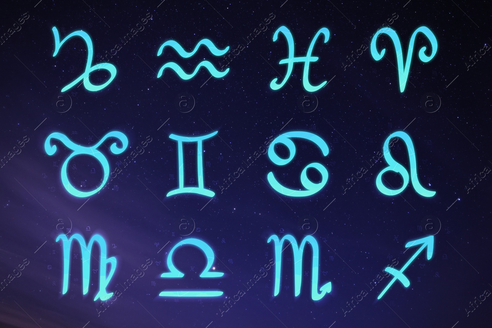 Illustration of Collection of astrological signs in night sky with beautiful sky