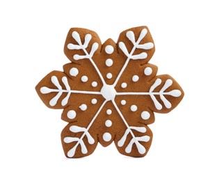 Photo of Christmas cookie in shape of snowflake isolated on white