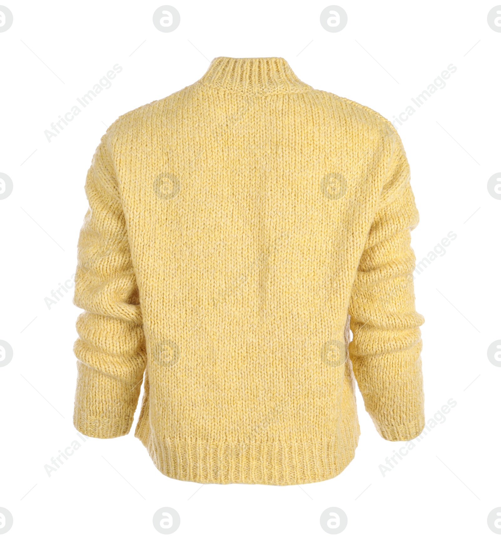 Photo of Stylish warm yellow sweater isolated on white