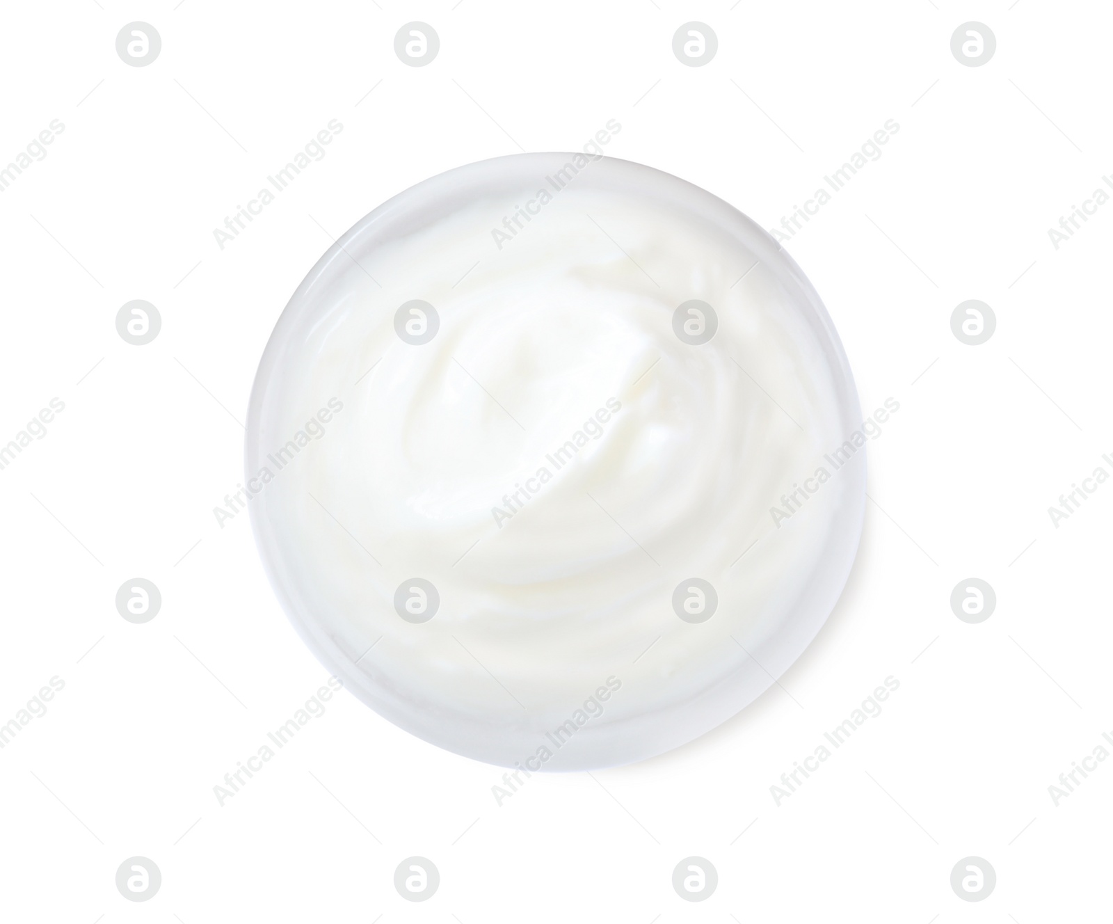 Photo of Delicious sour cream in bowl on white background, top view