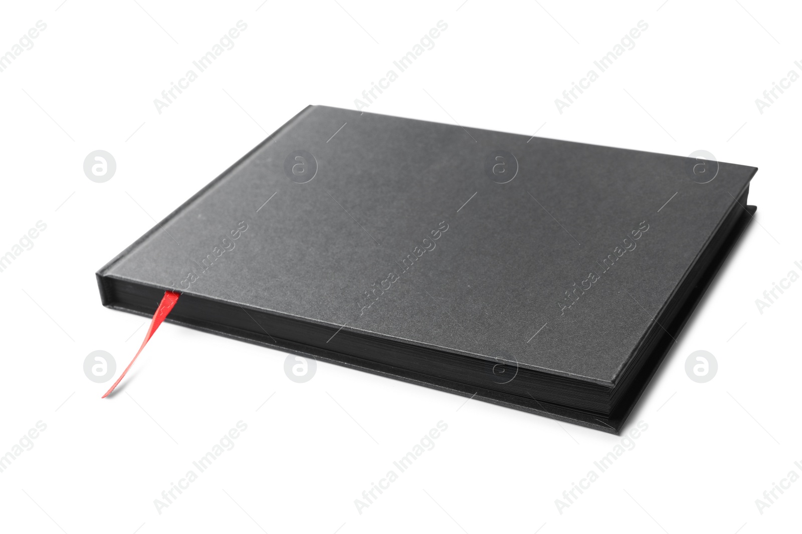 Photo of Stylish black hardcover notebook isolated on white