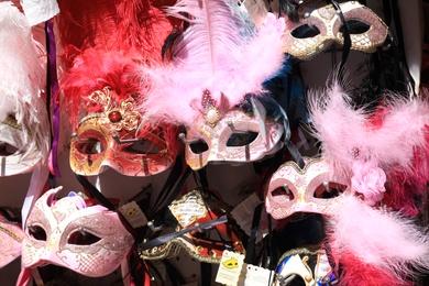 Photo of VENICE, ITALY - JUNE 13, 2019: Different Venetian carnival masks in souvenir shop