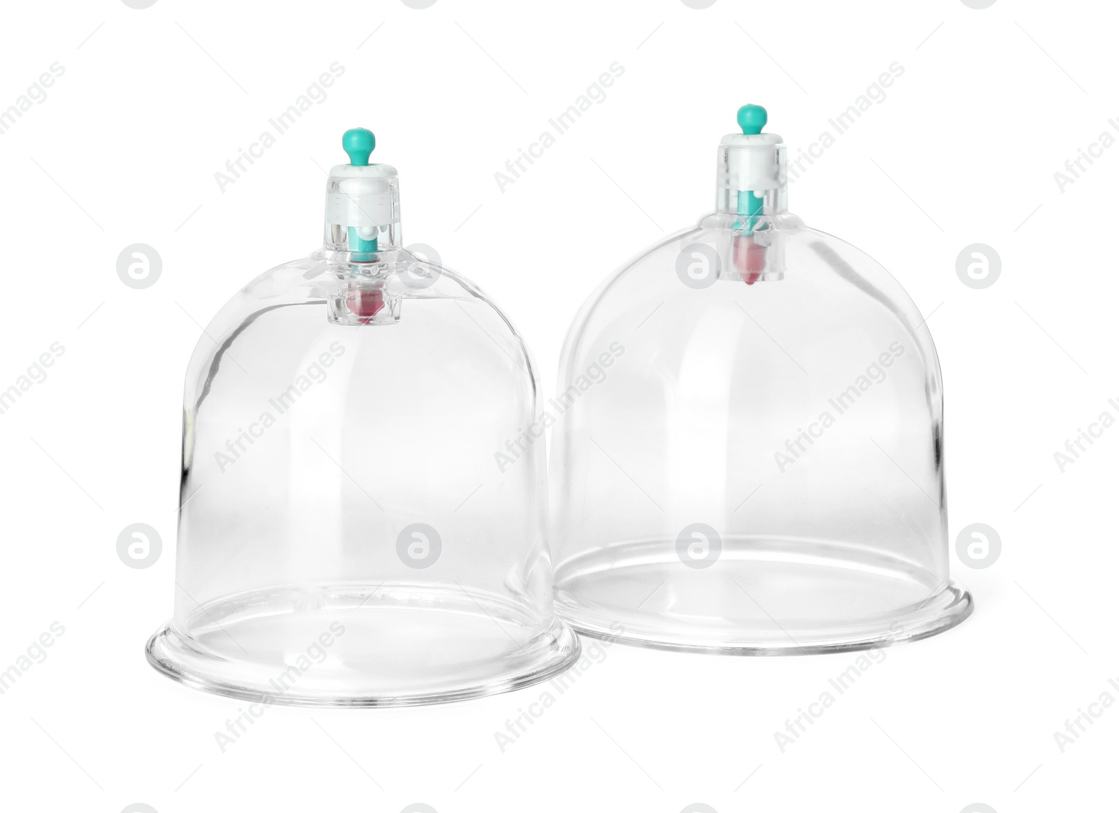 Photo of Plastic cups isolated on white. Cupping therapy