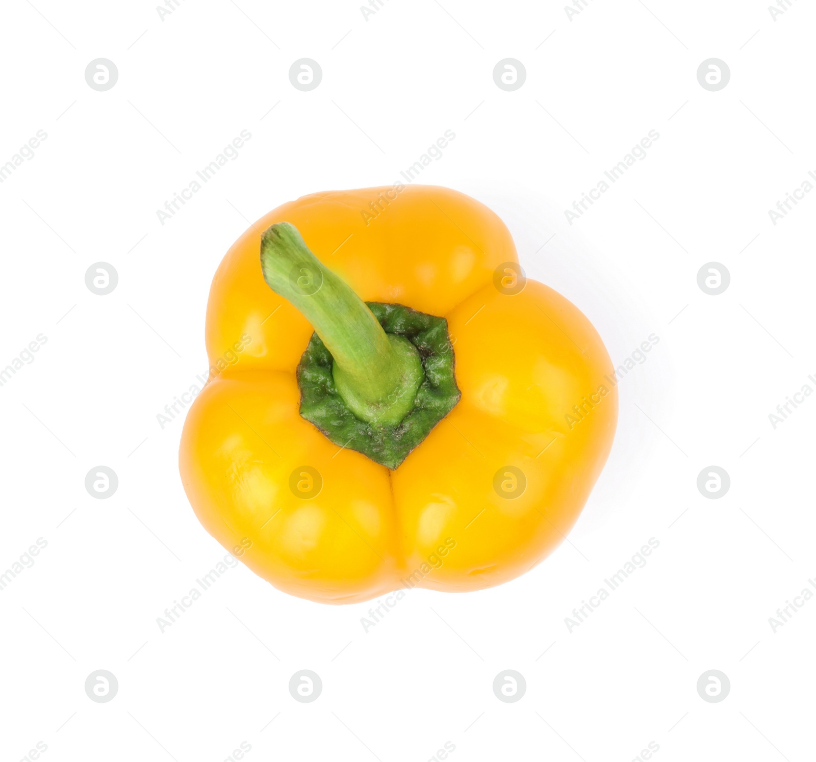 Photo of Ripe yellow bell pepper isolated on white, top view