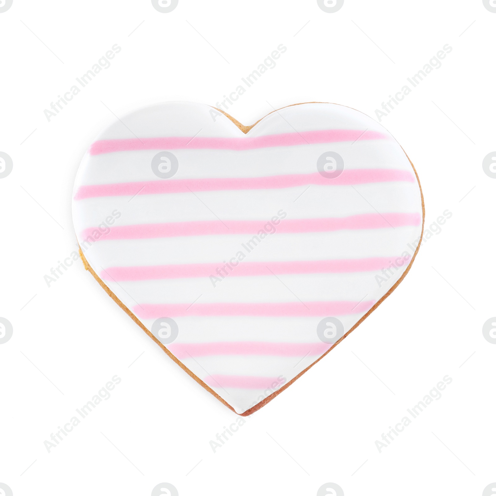 Photo of Beautiful heart shaped cookie on white background, top view. Valentine's day treat