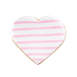 Beautiful heart shaped cookie on white background, top view. Valentine's day treat
