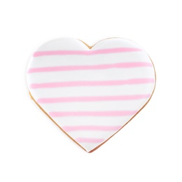 Photo of Beautiful heart shaped cookie on white background, top view. Valentine's day treat